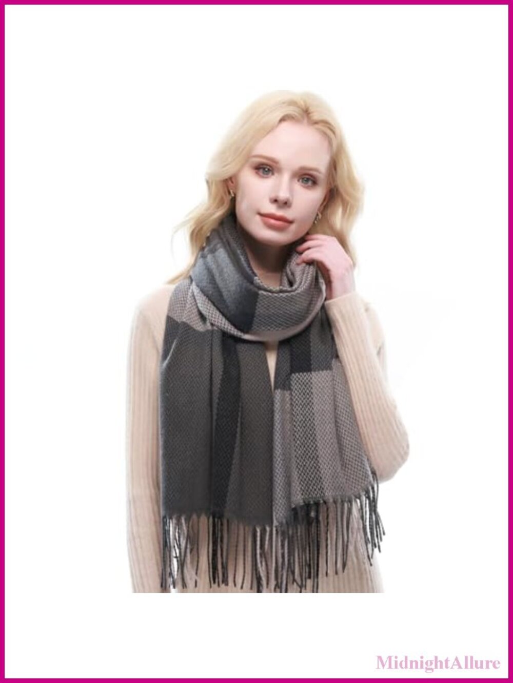 Plaid Pashmina Scarf Wrap Polyester Blend Oversized 77x27 Large Shawl